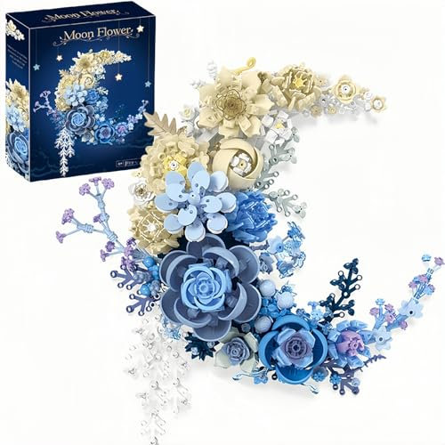 Lot de 934 blocs de construction - Bouquet de fleurs de lune - Collection botanique - Pour adultes et femmes - Décoration murale de bureau - Cadeau pour la fête des mères, la Saint-Valentin