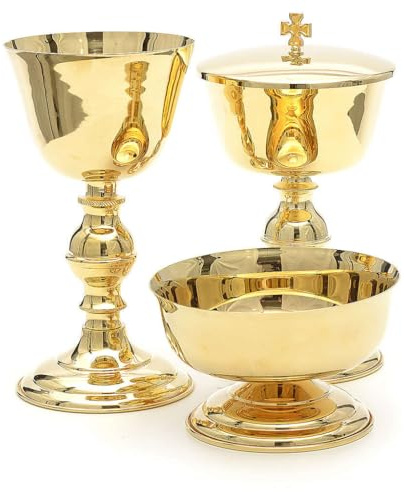 Holyart Kelch Ziborium und Hostienschale glänzenden Messing, Ziborium