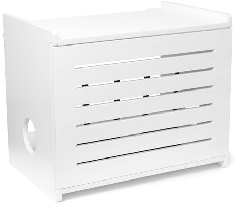 WiFi Router Storage Cabinet Router Box Hider WiFi Box Hider Shelf Cover | Deluxe • Pine Wood • White Finish • Seamless Side Panel Design • Fits Routers Up To 11 • Wall Mount Or Desktop Placement