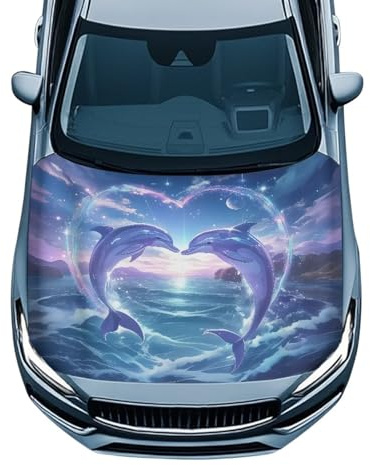Wismoutput Love Dolphin - Funda protectora para capó de automóvil, se adapta a la mayoría de sedanes, camiones, camionetas, accesorios para decoración