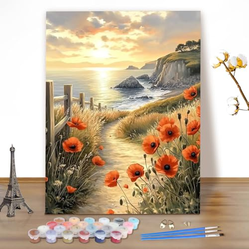 MEIYUDA Malen Nach Zahlen Erwachsene, DIY Set Erwachsene Landschaft Bastelset, 3 Pinsels Und Acrylfarbe DIY Handgemalt öLgemäLde Kit Als Geschenk und Home Haus Deko 40x50cm(Ohne Rahmen)