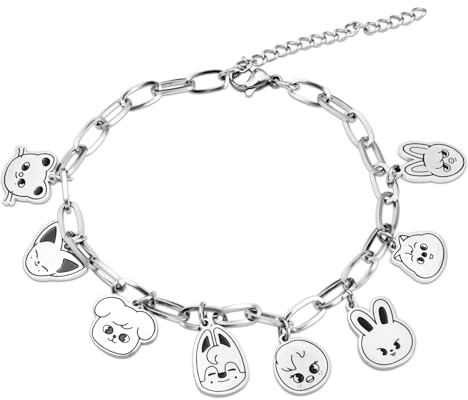 Stray armband i rostfritt stål, Skzoo djurhängen, Stray unisex silverarmband med 1 SKZ 3D klistermärke och 2 SKZ Photocard, Kpop-fanartikel som present till lediga tider
