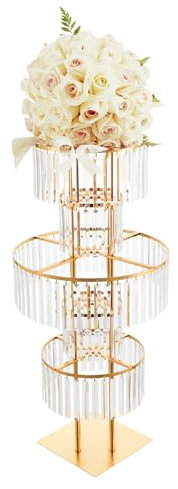 czyuRachel Scala per fiori in acrilico, a 5 strati, supporto per fiori dorato, per matrimonio, per decorazione interna, balcone, giardino, 30 x 30 x 110 cm