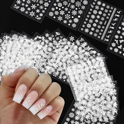 JMEOWIO 30 Sheets Christmas Snowflake Nail Art Stickers Decals Self-Adhesive Nail Supplies Design Decoration Accessories