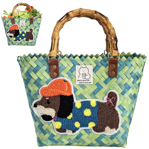 Einkaufskorb Geflochten aus Kunststoff, Strandtasche Stroh Groß, Korbtasche Handtasche, Strohtasche, Vintage Basttaschen Damen Sommer, Wasserdicht Einkaufstasche Geflochtene Tasche (C)
