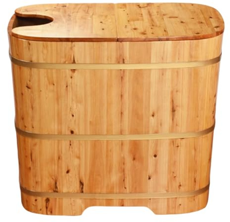 PP-Vic Petite Baignoire en Bois Autoportante Faite À La Main De 35 Pouces avec Couvercle pour Baignoire D'hydrothérapie Profonde pour La Relaxation, Adaptée À La Rénovation du Spa À Domicile