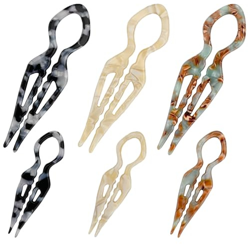 PORUPAEL 6pcs Dual-Size French Hair Pins Set | Resin Hairpins for Women's Buns & Updos (3 Large + 3 Small) - Amber/Tortoiseshell/Tea Combo, Perfect for Mother-Daughter Styling​