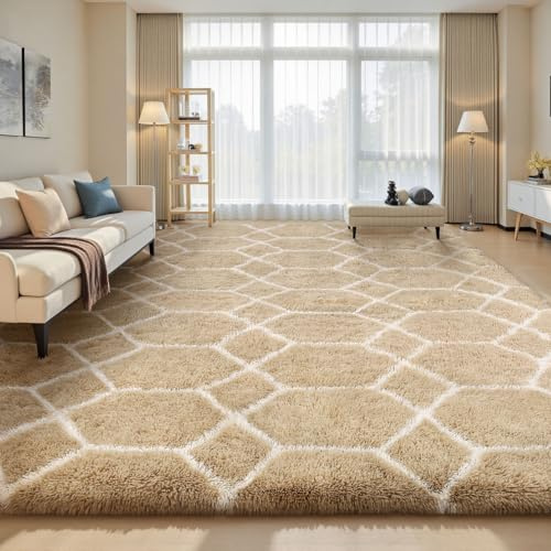 Treeboy Hochflor Teppich Grau Carpet Wohnzimmer 200x300 Große Waschbar | Anti-Rutsch Extra Große Teppiche Schlafzimmer Flauschige Moderne Teppiche Matte Teppichen für Schlafzimmer Kinderzimmer