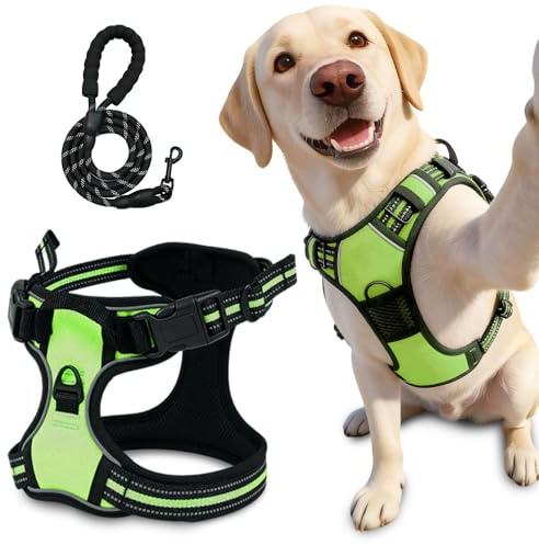 Hundegeschirr, 2026 Neu Anti-Zieh-Geschirr mit Step-in Design, Verstellbares Anti Zug Hundegeschirr, Anti Zieh Geschirr mit Abschleppseil für Hunde jeder Größe (Grün, S)