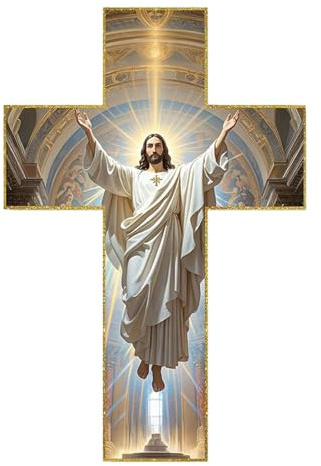 KESOTO Crucifix Catholique Décoration Murale Croix Bois Ornement Suspendu Art Sculpture Créative Adapté pour Salon Chambre Balcon Jardin Cadeau Collection, Style A