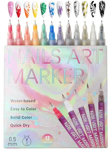 Nail Markers - 12 Colours Fingernail-DIY Pens - Nail DIY Markers - for Women Girls Wife Daughter Holiday Christmas Birthday Party Home Salon Beginners