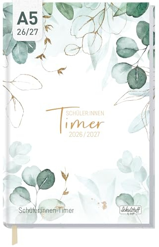 Häfft® Schulstuff Schüler:innen-Timer 2026 2027 A5 Mint Blattgold | Flexocover Schülerkalender von August 2026 - Juli 2027, Schülerplaner Hausaufgabenheft - organisiert durchs neue Schuljahr