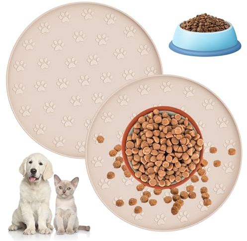 2 Stück Silikonmatte Hundenapf, 27.7cm Rund Napfunterlage Katzen | Wasserdicht Silikon-Futtermatten, Unterlage Katzennapf, Hundenapf Matte mit Erhöhtem Rand, für Mittlere und Kleine Haustiere