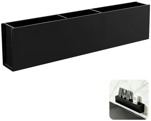 Mythlon Soporte Mando A Distancia De Pared, Organizador Mandos TV Autoadhesivo Sin Taladrar, Porta Control Remoto Con 3 Ranuras, Caja De Almacenaje Para Hogar Salón, Negro, 34.8cm
