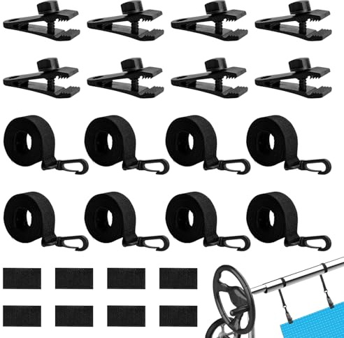 WiseJoy Juego de 8 cintas de sujeción para piscinas, accesorios de fijación y grapas para lonas de piscina, cubiertas para láminas solares