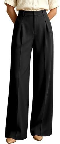 JUOIANTANG Pantalones de mujer de corte ancho, sueltos, rectos, palazzo, elegantes pantalones de traje de negocios, cintura alta, con bolsillos, Negro , M