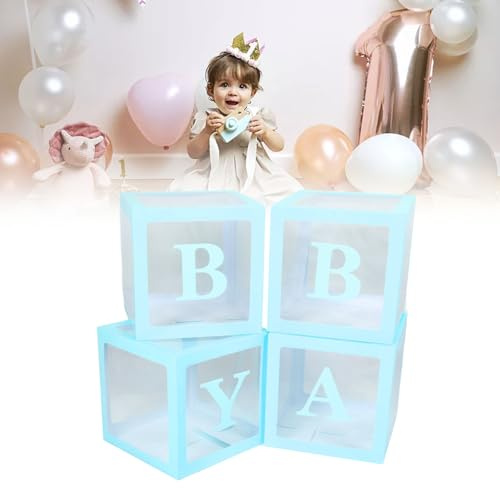 Chrees Ballonglåda dekoration, 4 st transparent bult med bokstäver ballongdekoration för babyshower bekännelseförslag (blå)