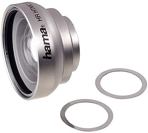 Hama Cet objectif grand angle de 0,5x est prévu pour appareil photo numérique ou téléphone portable non équipé de pas de vis d'un diamètre de 22 mm. Il se fixe à l'aide d'un système magnétique et d'un anneau adhésif.