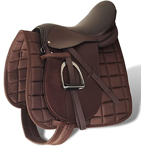 vidaXL Set Silla Montar a Caballo 17,5” 12 cm Marrón Cuero Equitación Hípica