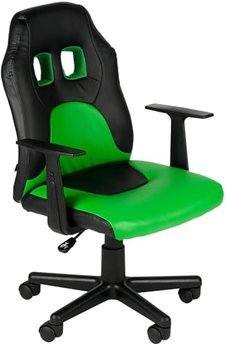 CLP Chaise de Bureau Ergonomique Fun pour Enfants et Adolescents, avec revętement en Simili Cuir, accoudoirs Amovibles, Couleur:Noir/Vert