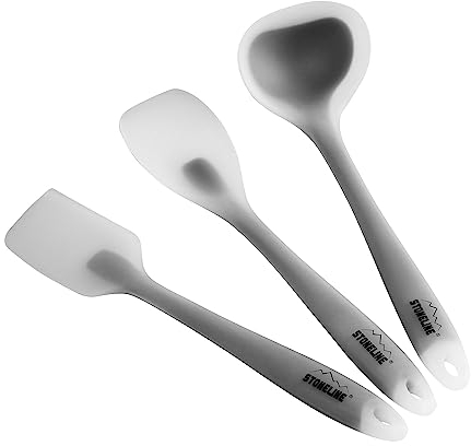 Stoneline 3-teiliges Küchenhelfer Set, Silikon, geeignet für antihaftbeschichtetes Kochgeschirr, Küchenutensilien Set, Schaber, Kochlöffel und Suppenkelle, grau