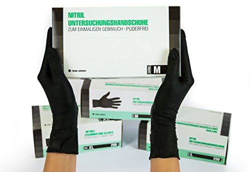 SF Gants nitrile M noirs – 200 gants jetables, non poudrés, sans latex, résistants, pour cuisine, ménage, mécanique, tatouage, usage médical, coiffure, gants alimentaires, protection chimique