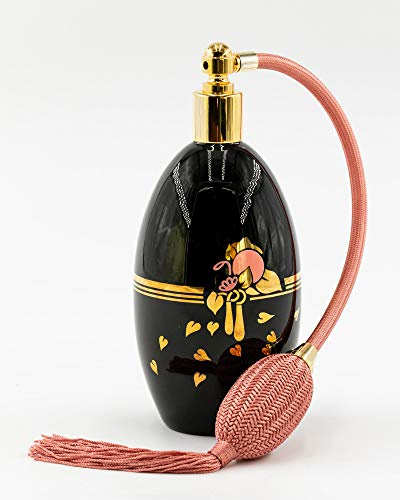 Spruzzatore per profumo in vetro di Bohemia nero con finitura floreale dorata - alto - 62024