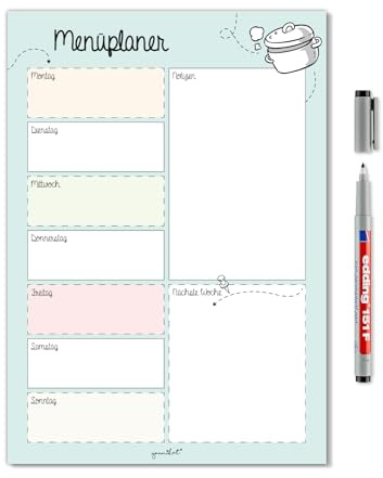 younikat Menüplaner abwischbar türkis DIN A4 magnetische Rückseite - dv524 | Whiteboard Essensplaner Woche abwischbar, Speiseplan Wochenplaner abwischbar türkis, inklusive Stift