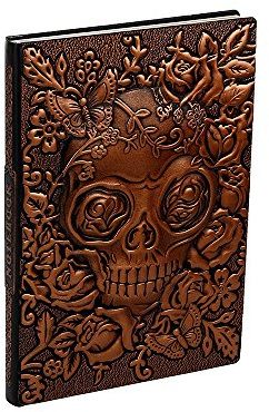 XUAN Notizbuch A5 Liniert, Hardcover PU Leder Vintage, Schönes Handgefertigt Notizheft Tagebuch Notizblock Journal Notebook Geschenk für Kinder Männer Frauen Erwachsene, 200 Seiten 3D Schädel Kupfer