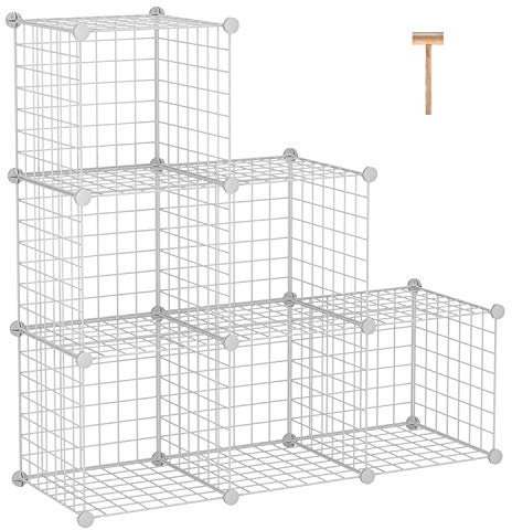 C&AHOME Wire Cube Storage, 6-Cube Storage Organizer Metal, C Grids Storage Bins Shelving, Modular Bookshelf Shelf, Closet Cabinet Ideal for Bedroom,White,6-cube