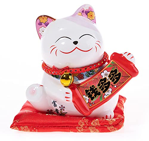 lachineuse – Japanische Katzenfigur – Glücksbringer – 11,5x10x8 cm | Maneki-Neko-Spardose – Dekorationsgegenstand aus Porzellan – Japanische/Asiatische Geschenkidee – Weiß – Japanische Tradition