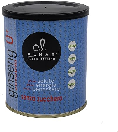 Almar Caffè Solubile Ginseng Zero+ Naturale con Ingredienti Vegetali, Senza Zucchero, Coloranti e Additivi, 100% Made in Italy – Lattina da 400g