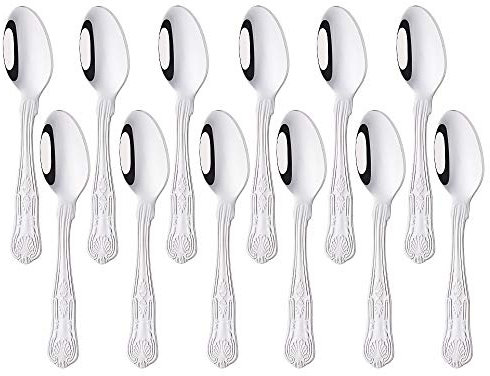 Meisha 12-Piece Stainless Steel Tea Spoon Set, Kings Pattern Teaspoons, Mirror Polishing Spoon Set, 5.6-Inch Silver