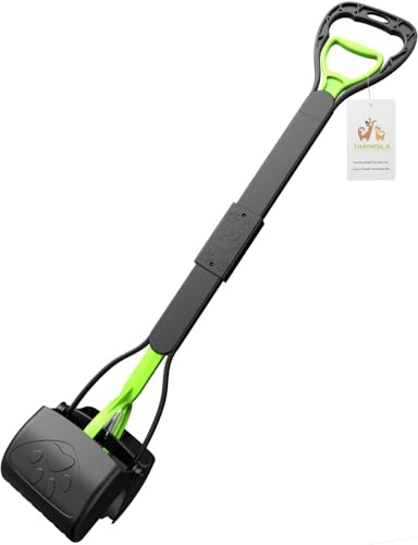 TIMINGILA 33 Long Handle Portable Pet Pooper Scooper for Large and Small Dogs,High Strength Material and Durable Spring,Great for Lawns, Grass, Dirt, Gravel (Green)