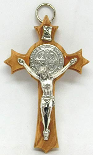 GTBITALY 10.022.91 Croix de Saint-Benoît en bois d'olivier enri avec anneau, mesure 8 cm de diamètre