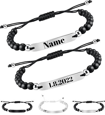 2er Set Personalisierteres Partnerarmbänder mit Gravur Name,Buchstaben Hochwertiges Pärchen-Armband Edelstahl Platte | Persönliche Namensgravur | Ideal als Armband für Paare Freundschaftsarmband
