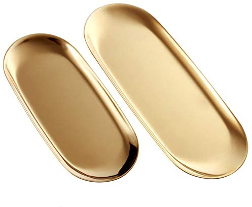 2 Stücke Goldenes Edelstahltablett, Ovales Lagertablett, Lagertablett, Obsttablett, Schmucktablett, Desserttablett, Können in Der Familie Häufig Verwendet Werden