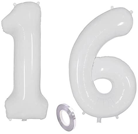 Ballons blancs en forme de chiffre Décoration d'anniversaire pour fille garçon Ballon à l'hélium 16 ans 100 cm Décoration d'anniversaire fille garçon Gonflable à l'hélium Ballon en aluminium 16 Blanc