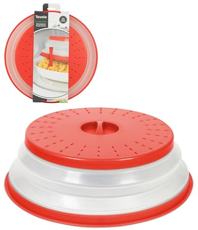 Tovolo Microwave Splatter Cover for Food, Large (Candy Red Apple) - Collapsible & Vented Silicone Splatter Guard Lid - Microwave Plate & Dish Cover with Handle - BPA-Free Kitchen Gadget for Meal Prep