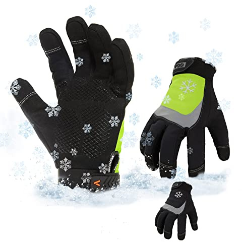 Vgo... 2 pairs Winter Work Gloves Touchscreen, Thermal Working Men Gloves for Construction Freezing Warehouse Light Duty