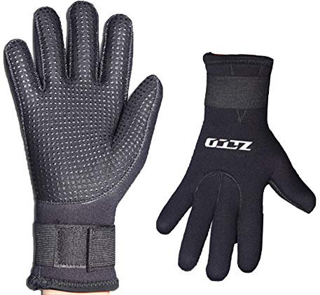 Tauchhandschuhe, Neoprenhandschuhe, 5 mm, rutschfest, flexibles Thermomaterial zum Schnorcheln, Schwimmen, Surfen, Segeln, Kajakfahren, Tauchen, Schwarz, Größe M