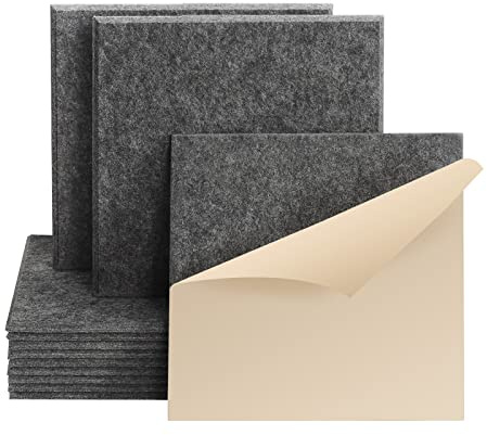 Rdutuok 12 Pack Sound Proofing Panels Self-adhesive,30 x 30 x1 cm High Density Square Acoustic Panels for Walls,Soundproofing Panels for Recording Room,Offices,Home and Wall Decoration Dark Grey
