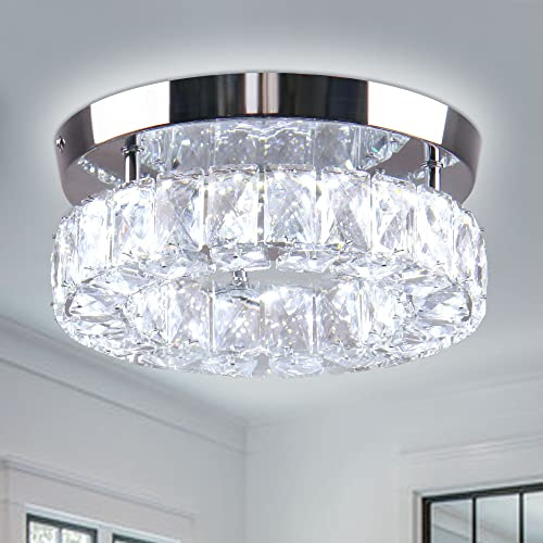 YPQXYHDA 9.8 Crystal Flush Mount Ceiling Light Fixtures LED Round Mini Chandelier Light Fixture Ceiling Lamp for Kitchen Hallway Foyer 15 W 6000K