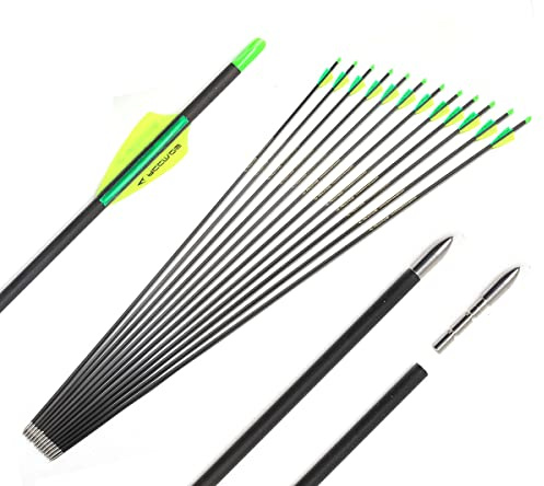 ACCMOS 24St Bogenschießen Pfeil ID 4,2mm Spine 600 Gold Farbe Tags Carbon Pfeile für Recurve Bögen Compound Bogen Schießen Übungspfeile (Spine 600, 31inch)