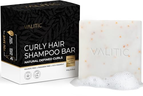 VALITIC Curly Hair Shampoo Bar - Sustainable Solid Shampoo for Hair Strengthening, Made with Rice Water, Vitamin C, Argan and Keratin - Define Natural Waves - Paraben Free, Sulfate Free, Vegan