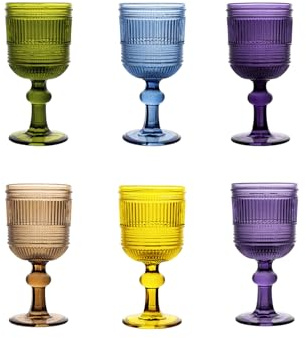 H&H Hydra Set 6 Calici in Vetro, Colori Assortiti, 24cl