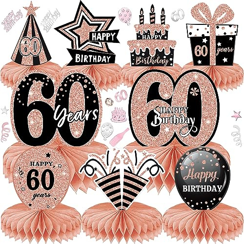 60 Geburtstag Deko Männer Frauen 10Stk Tischdeko Geburtstag Dekoration | mit 30g Deko Konfetti für Waben-Tischdekoration Party Zubehör Tischdekorationen Papier (60)