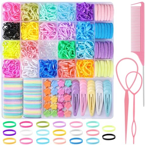 1503 Piezas Gomitas para el Pelo, Coleteros Pelo Niña Gomas del Pelo Colores Accesorios para el Pelo con 40 Pinzas Pelo Niña + 3 Ayuda para Trenzar el Pelo + 1 Caja de Almacenamiento (20 Colores)