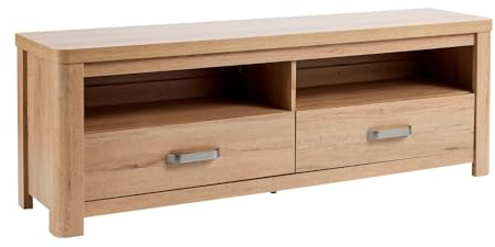 Home Source TV Media Entertainment Cabinet, 2 Storage Drawers and Shelves, Oak Effect, 160cm