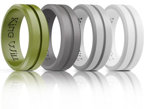 King Will Silicone Rings for Men - Comfortable and Breathable Mens Wedding Bands in Green White Gray Black - 8mm Wide Rubber Wedding Bands for Men - Perfect for Active Lifestyles 8